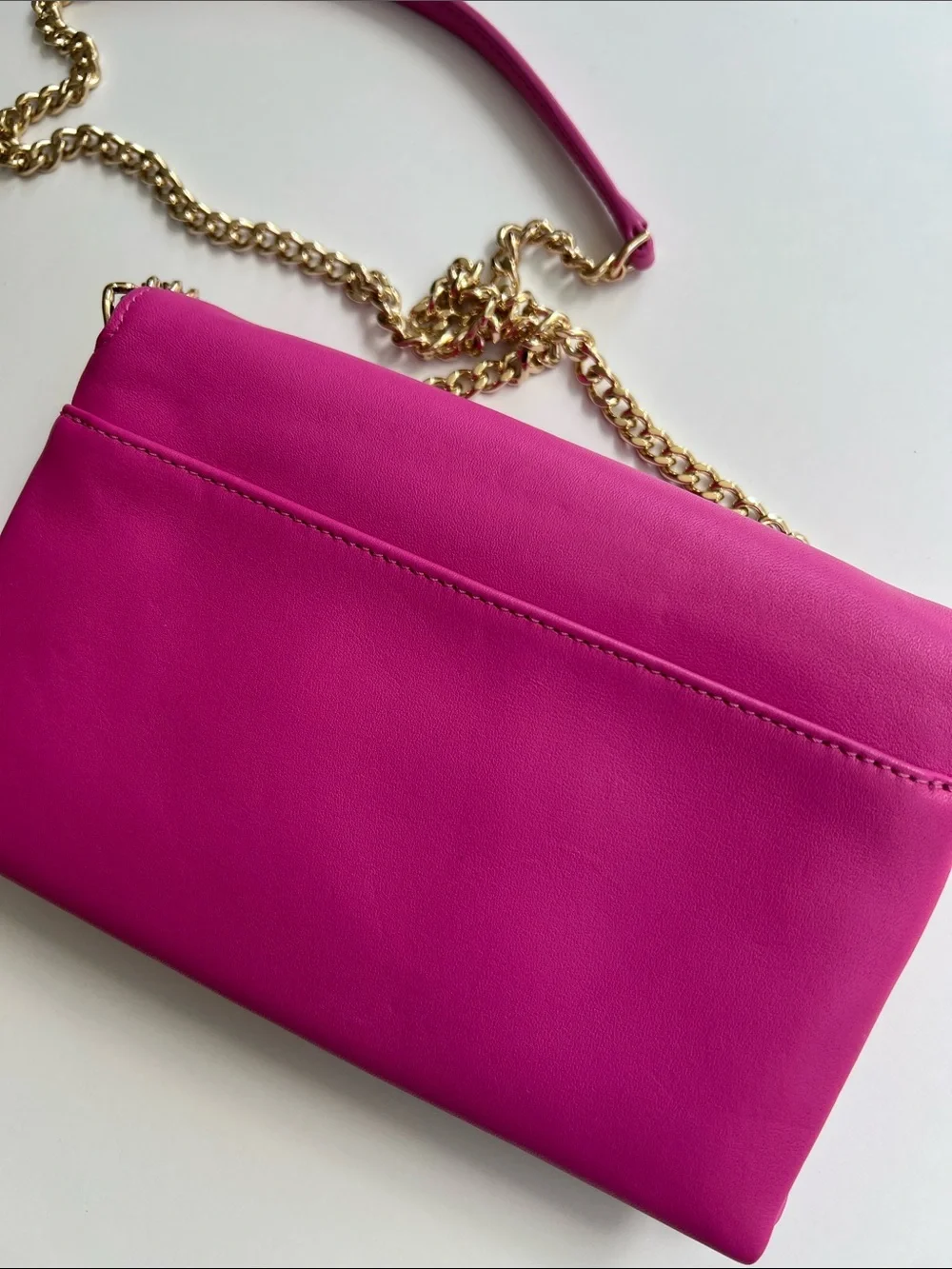 kate spade Hot Pink Leather Bow Clutch with Gold Chain • 8x5 inch